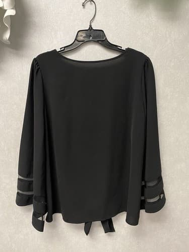Black Blouse With Front Tie And Sheer Panel Sleeves Size Large - Thumbnail 6