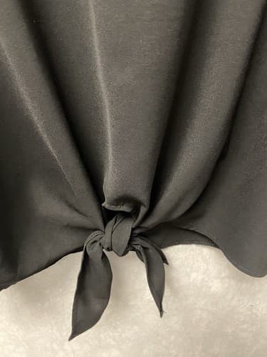 Black Blouse With Front Tie And Sheer Panel Sleeves Size Large - Thumbnail 2