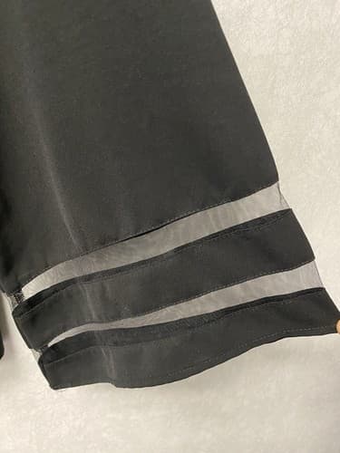 Black Blouse With Front Tie And Sheer Panel Sleeves Size Large - Thumbnail 4
