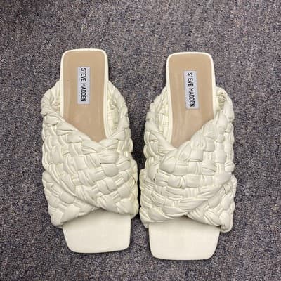 Steve Madden Marina Square Toe Sandals Womens 9.5 White Braided Strap Beachy