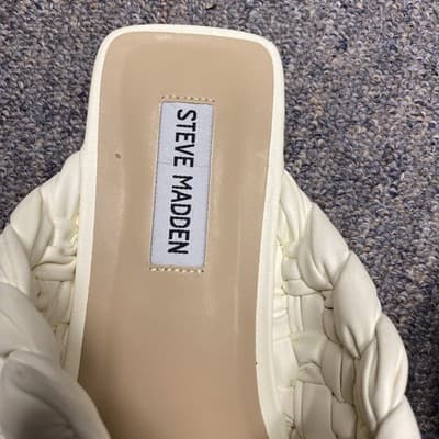 Steve Madden Marina Square Toe Sandals Womens 9.5 White Braided Strap Beachy - Thumbnail 2