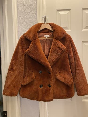 Ophelia Roe Faux Fur Jacket Coat Burnt Orange Fluffy Soft Womens Small - Image 1