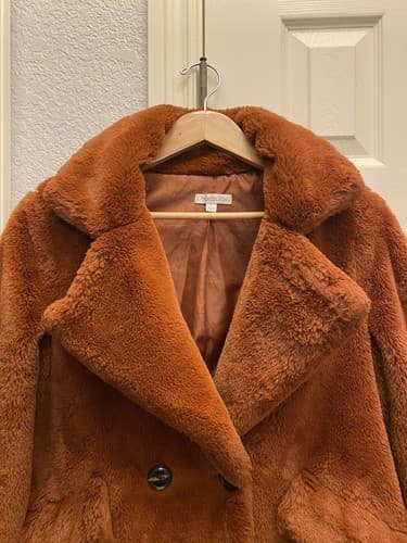 Ophelia Roe Faux Fur Jacket Coat Burnt Orange Fluffy Soft Womens Small - Thumbnail 2