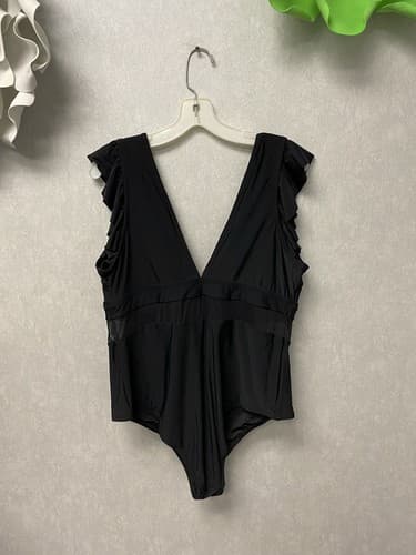 Cupshe Bathing Suit Plus Women 2X Black Ruffle Sleeve Mesh Panel One Piece Swim - Thumbnail 4