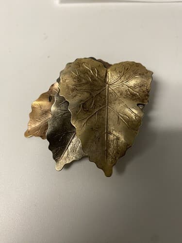 Leaf Pin 3" Large Brooch 3 Leaves Brass Copper Silver Fall Autumn T03 - Thumbnail 2