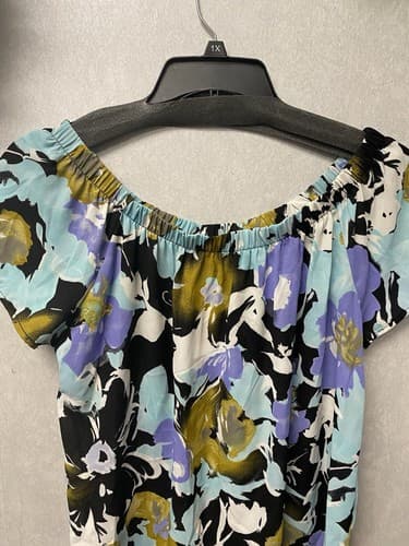Evereve Allison Joy Floral Light Blue Off the Shoulder Blouse Size Large - Thumbnail 2