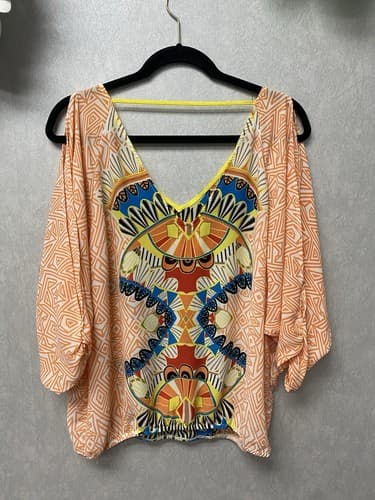 XOXO Dolman Orange And White Cold Shoulder Blouse Size Large - Thumbnail 6
