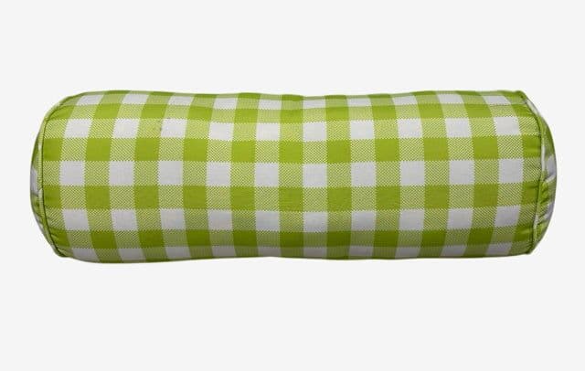 Lime Green and White Checked Outdoor Lumbar Pillow - Image 1