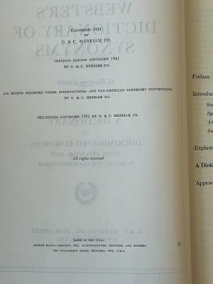 1951 Edition Of Websterâs Dictionary Of Synonyms By G. & C. Merriam Co.. - Thumbnail 4