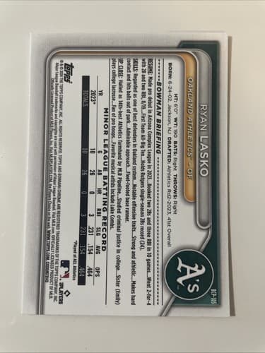 2024 1st Bowman Chrome BCP-105 Ryan Lasko, Oakland Aâs #41 Overall Prospect - Thumbnail 2