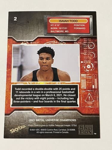 2021 Skybox Metal Universe Champions SPECTRUM Parallel #2 Isaiah Todd RC - Thumbnail 2