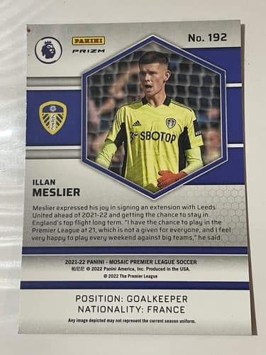 2021-22 PANINI MOSAIC PREMIER LEAGUE ILLAN MESLIER SILVER PRIZM #192 LEEDS - Thumbnail 2