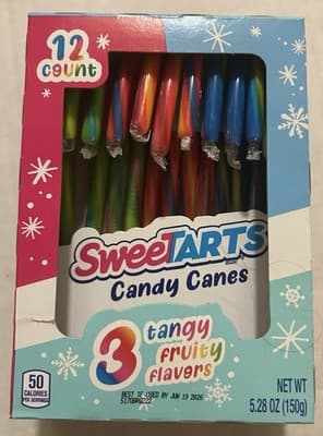 SweetTarts Candy Canes Blue Punch/Green Apple/Cherry 12ct 5.28 (150g) - Image 1