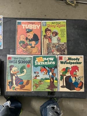 Lot 5 Dell Comic Books Walt Disney Uncle Scrooge Toby Tyler New Funnies - Image 1