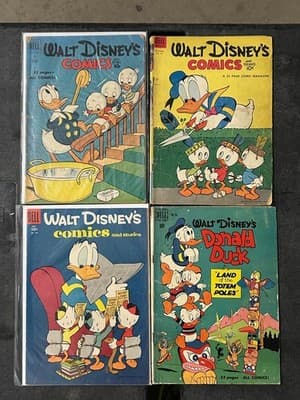 Walt Disney Comics Lot Dell 4 Vintage Donald Duck Comics 10c Dell 52 Pages - Image 1