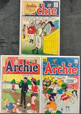 Archie Comic Lot 3 Vintage Nos 96 141 172 Apr 12c 10c Spine Tears Creases - Image 1