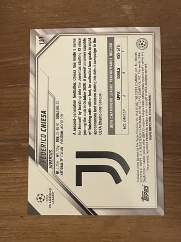 2021-22 Topps UEFA Champion's League Federico Chiesa - Speckle Parallel #137 - Thumbnail 2