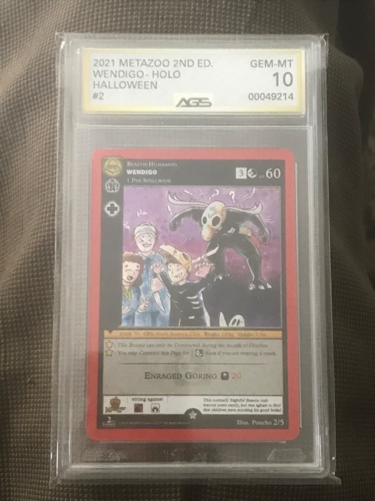2021 MetaZoo 2nd Edition Wendigo #2 Holo Halloween AGS 10 GEM-MT - Image 1