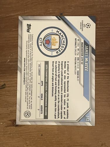 2021-22 Topps UEFA Champions League #112 James McAtee Manchester City FC RC - Thumbnail 2