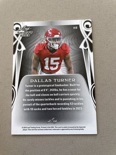 2023 Leaf Trinity #62 Dallas Turner Rookie Minnesota Vikings - Thumbnail 2