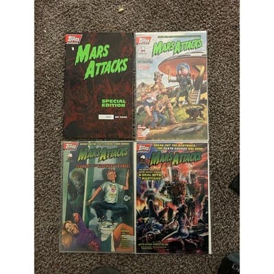 Mars Attacks 1st Series #1 SE W/#3, 1, 4, 4BC (1994 Topps) Lots of 4 FB Covers - Image 1