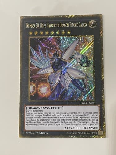 Number 38: Hope Harbinger Dragon Titanic Galaxy PGL3-EN008 Gold Secret 1st Ed NM - Image 1