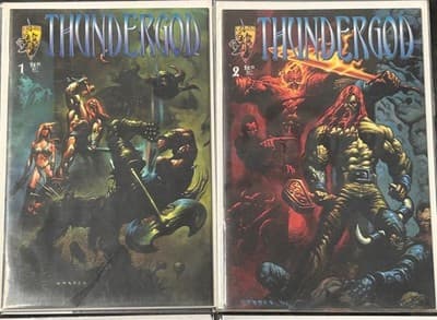 Crusade Thundergod Comics Set 1 2 1996 Painted Covers Bagged Boarded Very Good - Image 1