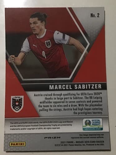 2021 Panini Mosaic UEFA Euro Soccer Pink Camo Prizm #2 Marcel Sabitzer Austria - Thumbnail 2