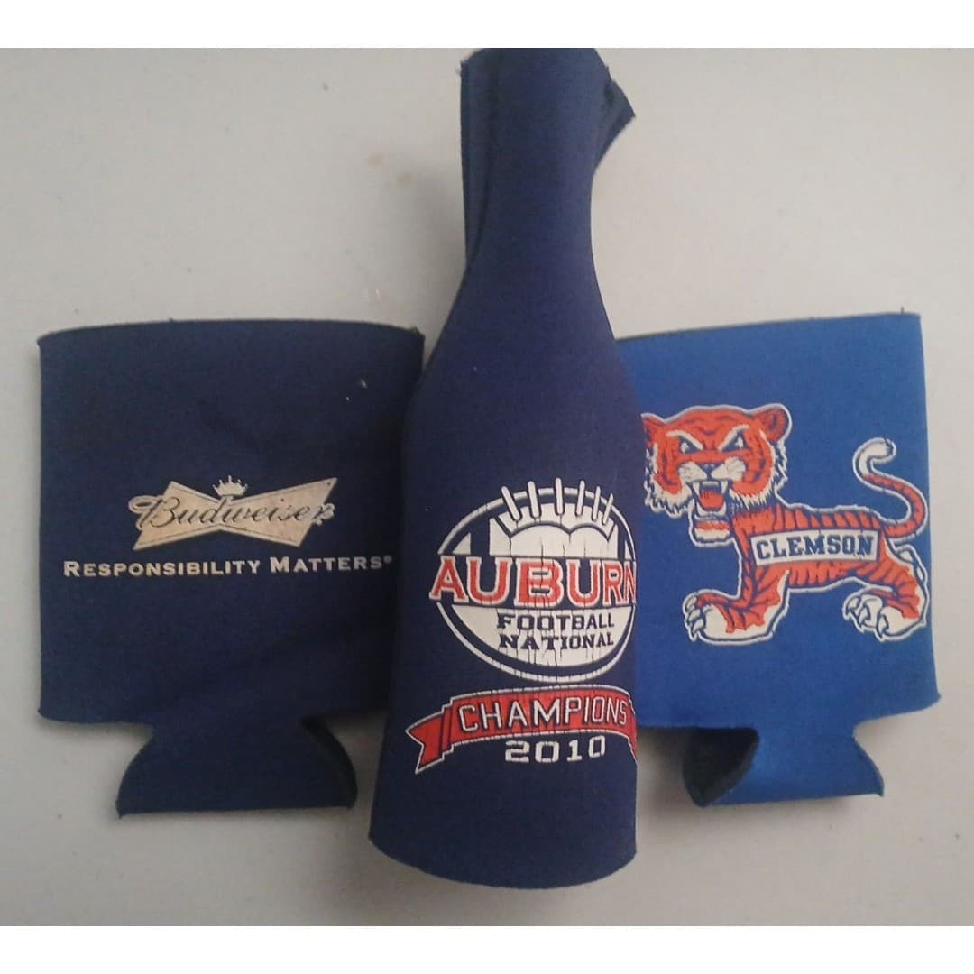 3 Coozies BUDWEISER 12OZ. VINTAGE CLEMSON TIGER 12OZ AUBURN 2010 NATIONAL CHAMP - Image 1