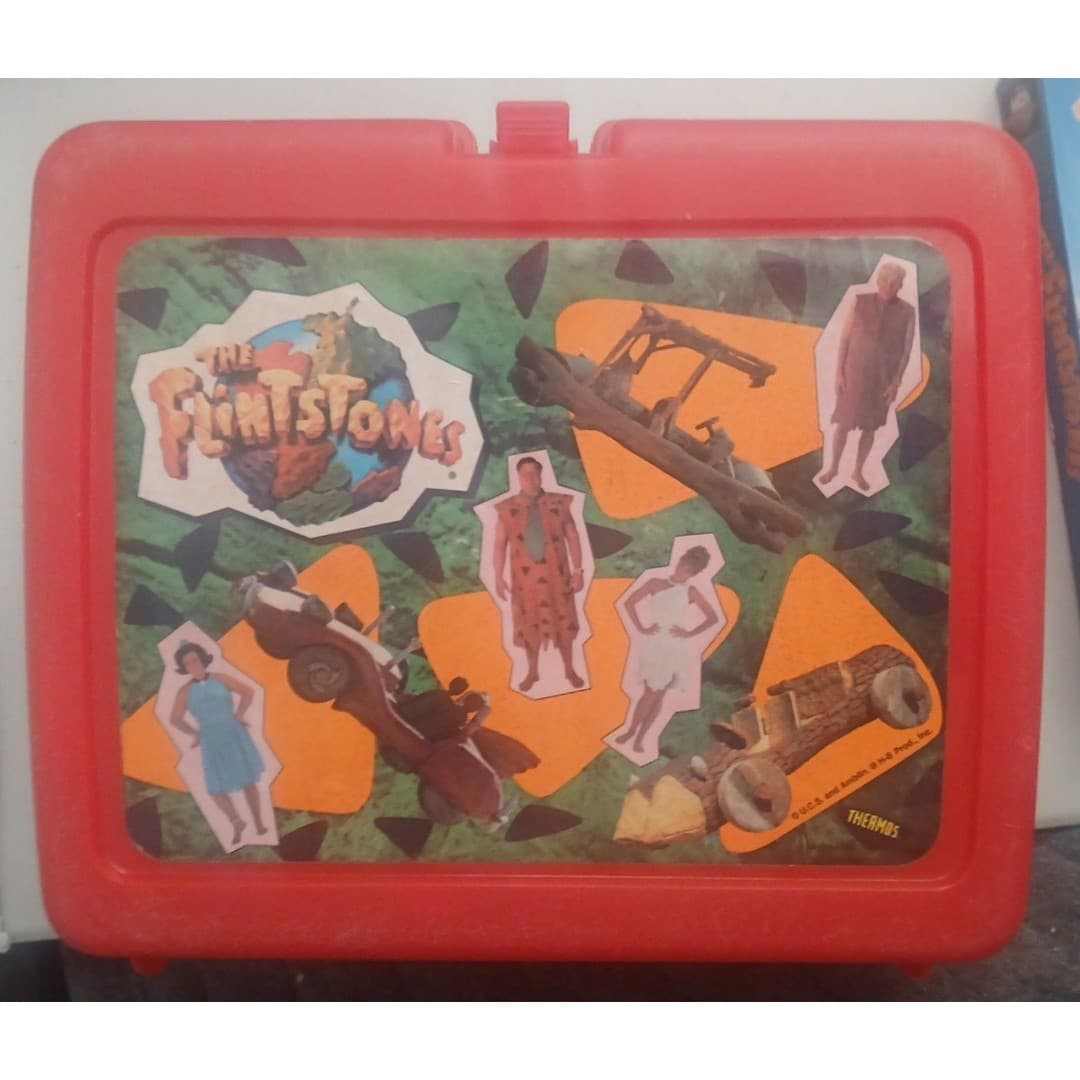 The Flintstones Movie Red Plastic Thermos Lunch Box w The VHS Flintstones Movie - Thumbnail 5