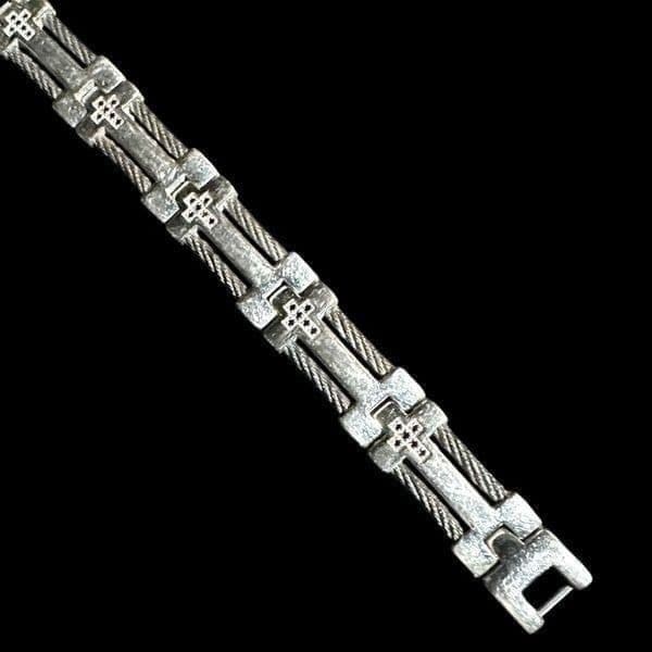 STAINLESS STEEL Silver Black Cubic Zirconia Cross Religious Designer Link Bracel - Thumbnail 9