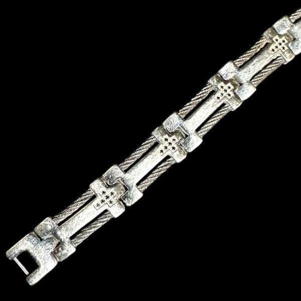 STAINLESS STEEL Silver Black Cubic Zirconia Cross Religious Designer Link Bracel - Thumbnail 7