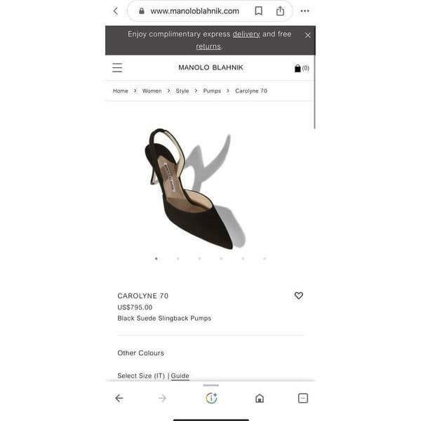 MANOLOL BLAHNIK Carolyne 70 Black Leather Suede Slingback Pumps High Heels Size - Thumbnail 3