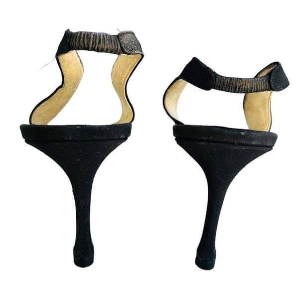 MANOLOL BLAHNIK Carolyne 70 Black Leather Suede Slingback Pumps High Heels Size - Thumbnail 7