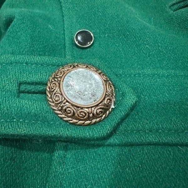 BANANA REPUBLIC Kelly Green Wool Trench Coat Jacket Embellished Buttons Work Pro - Thumbnail 8