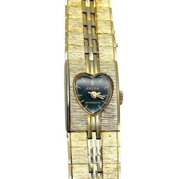 JALGA Heart Shaped Dial 10K Gold Plated Watch Manual Wind Up 1960s-1970s Antimag - Thumbnail 2