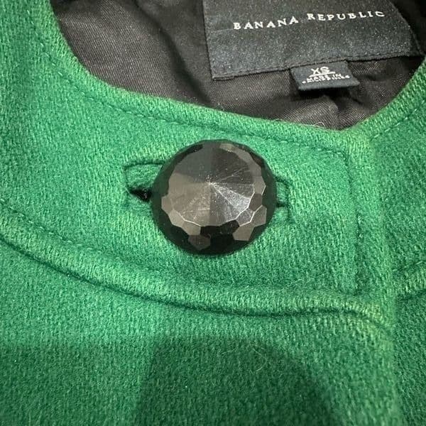 BANANA REPUBLIC Kelly Green Wool Trench Coat Jacket Embellished Buttons Work Pro - Thumbnail 6