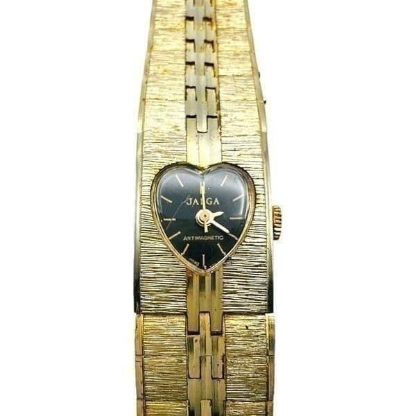 JALGA Heart Shaped Dial 10K Gold Plated Watch Manual Wind Up 1960s-1970s Antimag - Thumbnail 10