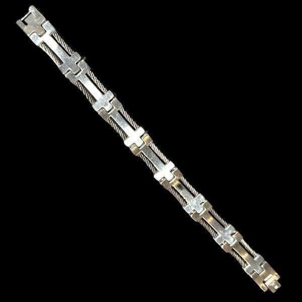 STAINLESS STEEL Silver Black Cubic Zirconia Cross Religious Designer Link Bracel - Thumbnail 4