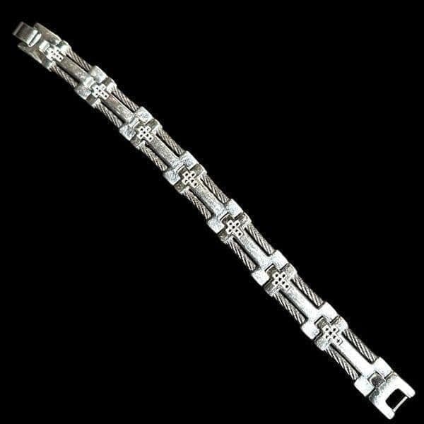 STAINLESS STEEL Silver Black Cubic Zirconia Cross Religious Designer Link Bracel - Thumbnail 2
