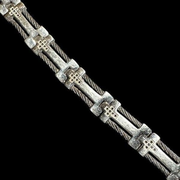 STAINLESS STEEL Silver Black Cubic Zirconia Cross Religious Designer Link Bracel - Thumbnail 3