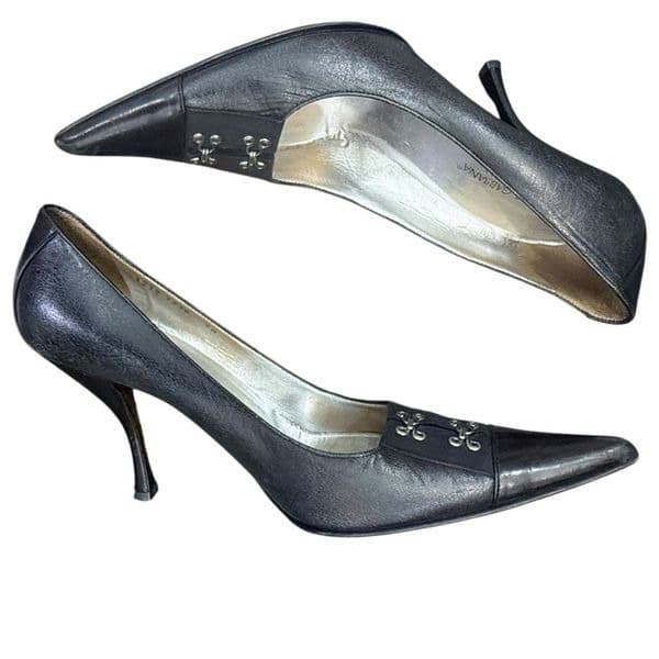 DOLCE & GABBANA Black High Heel Leather Court Pumps D&G Kitten Heel Shoes Dressy - Thumbnail 2