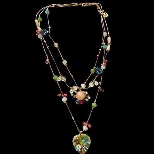 BETSY JOHNSON Jewelry Gold Pjnk Blue Green Sequin Rhinestone Heart Embellished F - Thumbnail 3