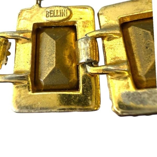 BELLINI Vintage Signed Gold Tone Rhinestone Emerald Cut Brown Crystal Statement - Thumbnail 8
