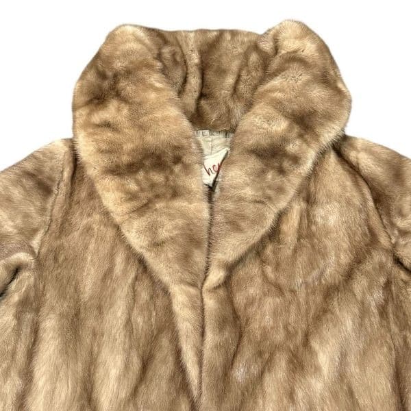 GENUINE MINK FUR COAT Vintage Full Length Autumn Haze Mink Coat Mink Coat Bell S - Thumbnail 3