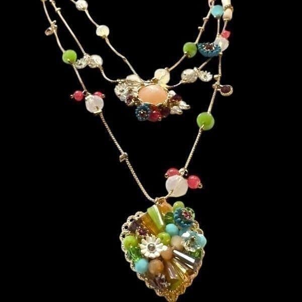 BETSY JOHNSON Jewelry Gold Pjnk Blue Green Sequin Rhinestone Heart Embellished F - Thumbnail 2