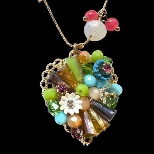 BETSY JOHNSON Jewelry Gold Pjnk Blue Green Sequin Rhinestone Heart Embellished F - Thumbnail 9