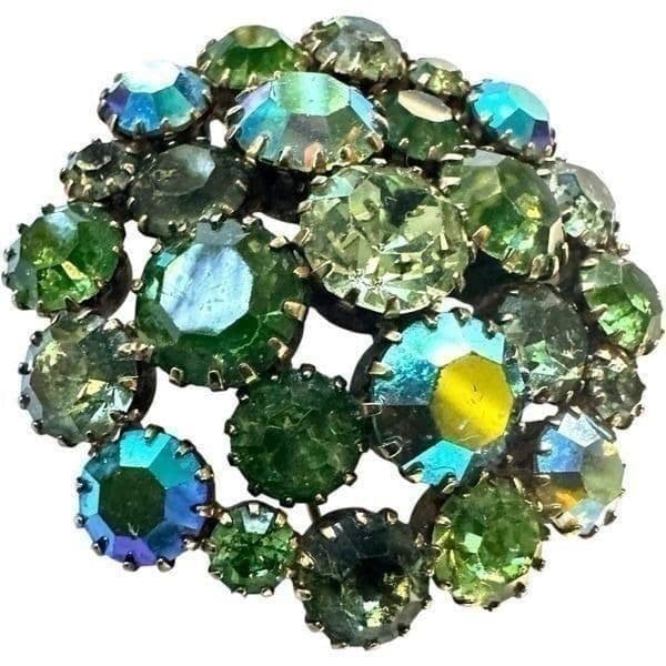 Vintage 1940’s URANIUM Glass & Green Aurora Borealis Circle Dogtooth Multi Dimen - Thumbnail 4