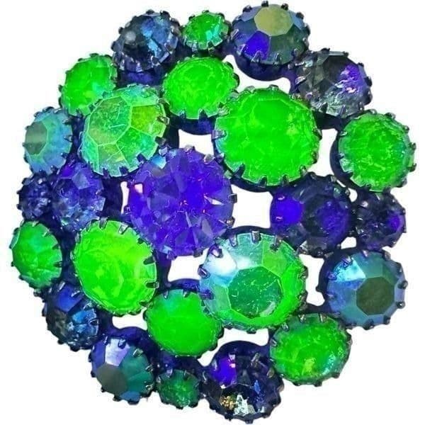 Vintage 1940’s URANIUM Glass & Green Aurora Borealis Circle Dogtooth Multi Dimen - Thumbnail 5