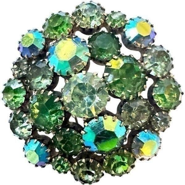Vintage 1940’s URANIUM Glass & Green Aurora Borealis Circle Dogtooth Multi Dimen - Thumbnail 2